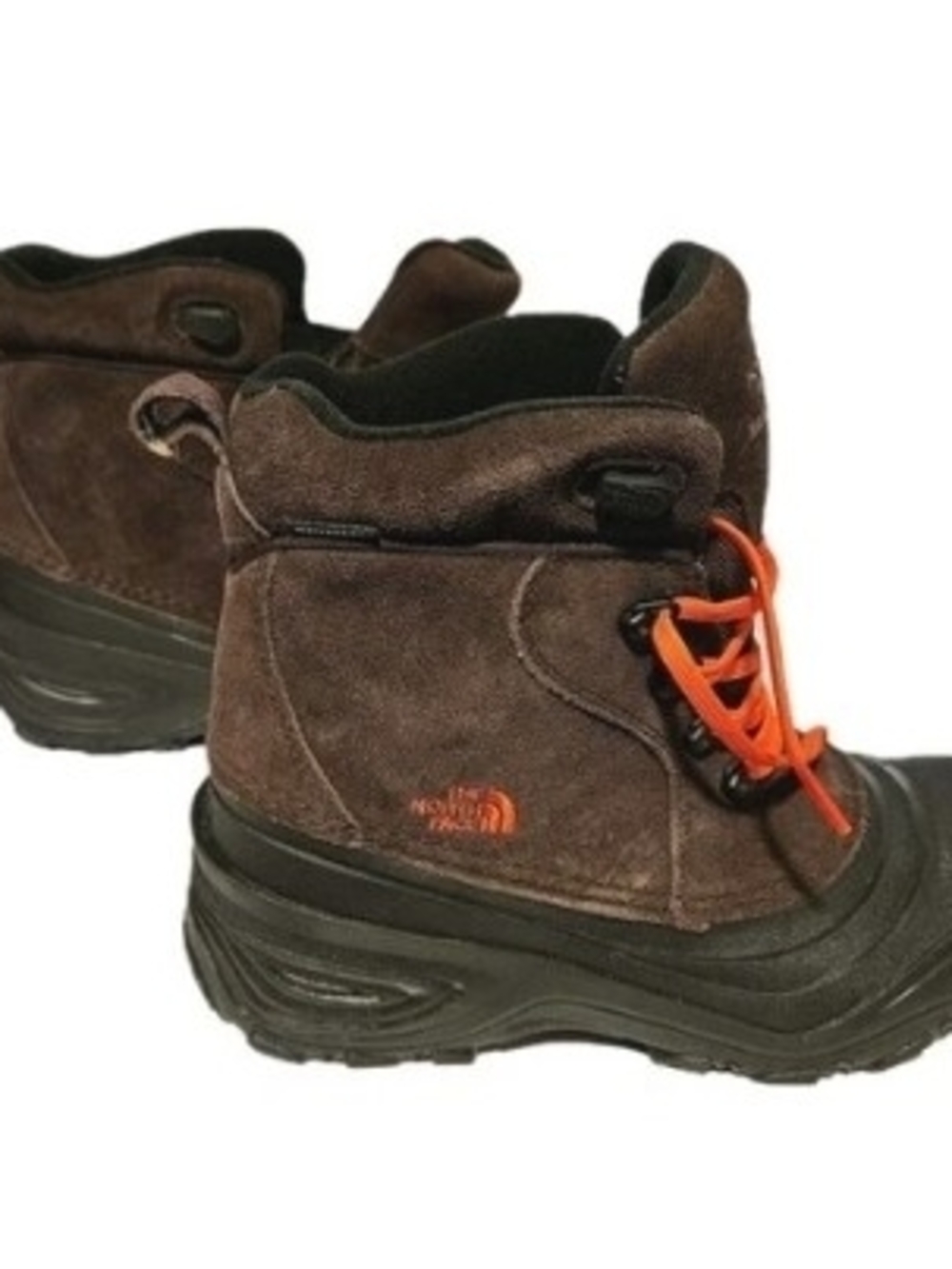 The North Face Kids Brown Suede Winter Boots with Orange Laces